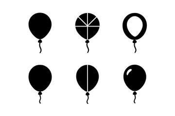 Balloon Icon Grid. Name Day. Set Logo of Balloon Icon: Filled silhouette, Abstract geometric, Negative space, Flat solid, Symmetrical form, Stylized detail.