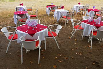 Tables and chairs in a restaurant