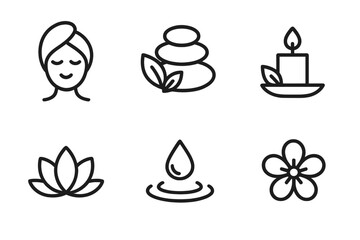 Spa Logo Grid. Mental Health Days. Set Logo of Spa Elements: Minimal outline, Negative space, Flat solid, Symmetrical form, Stylized detail, Iconic shape.