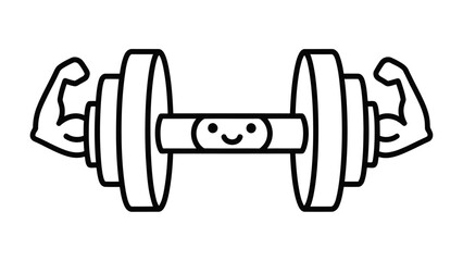 Strong and Happy Dumbbell: A charming and playful cartoon dumbbell with smiling face and muscular arms on both ends. This image conveys a message of health, fitness, and positivity.