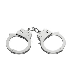 Two handcuffs are shown, isolated on white or transparent background. PNG, Metal Restraint, Security, Law Enforcement, and Crime Graphic Element.