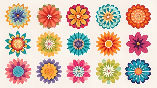 Collection of vibrant decorative floral patterns in various colors