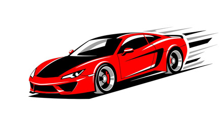 Fototapeta premium Sleek Red Sports Car Illustration in Motion with Dynamic Speed Lines