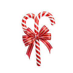 Candy cane with red and white stripes and a festive, striped bow
