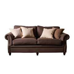 Fototapeta premium Elegant Brown Sofa with Decorative Cushions with transparent background