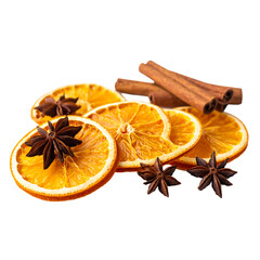 Dried orange slices cinnamon sticks and star anise creating cozy aromatic composition