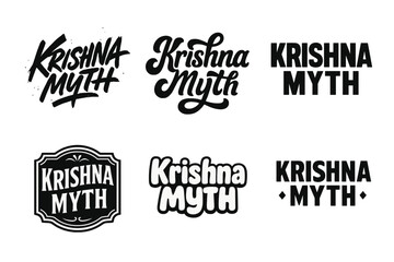 Obraz premium Krishna Lettering Styles. Krishna Myth. Set lettering. harmonious lettering variations of the same emblematic concept, each with different artistic