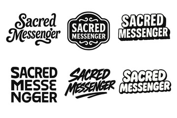 Sacred Message Typography. Sacred Messenger. Set lettering. harmonious lettering variations of the same emblematic concept (Whimsical curly type with