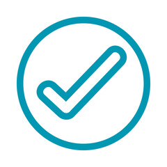 Blue check mark inside a circle isolated on transparent background