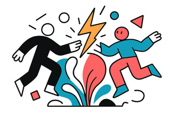 Dynamic Lightning Catalyst. Catalyst. Lightning spark igniting abstract shapes with floating geometric accents, energetic and transformative scene. Modern