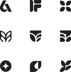 Minimalist logo design set featuring abstract shapes and organic elements modern branding concepts transparent background