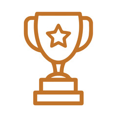 Orange line art trophy with star isolated on transparent background
