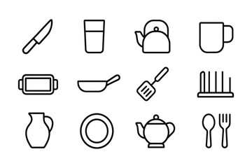 Simple kitchen utensils collection in minimalist linear design