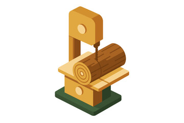 Isometric wooden band saw with log on stand