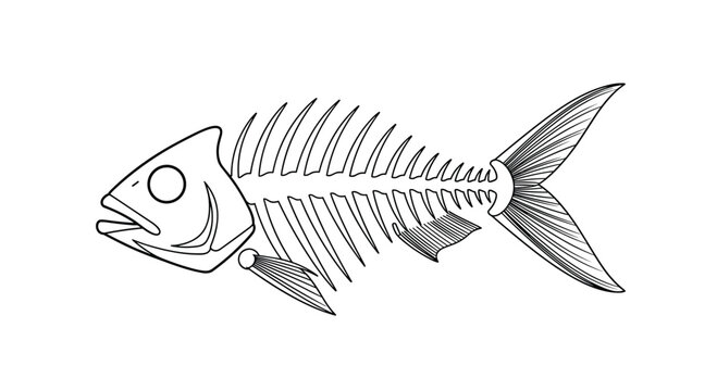 A detailed scientific illustration of a fish skeleton showing its bone structure and anatomy.