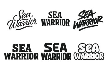 Sea Warrior Lettering Grid. Sea Warrior. Set lettering. harmonious lettering variations of the same emblematic concept (Elegant script with flowing curves,