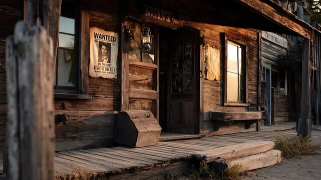 A Wanted Poster displayed prominently at the Rustic Old Western Town Front