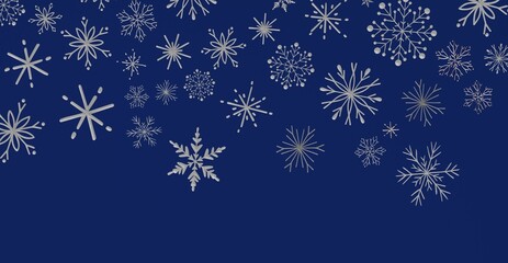 Stunning silver snowflakes on a deep blue background. Perfect for Christmas, New Year, winter designs, and holiday themed projects. Ideal for in