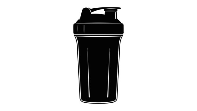 Sleek Protein Shaker: A minimalistic rendering of a black protein shaker bottle, designed for fitness enthusiasts and health-conscious individuals, showcasing its clean lines and ergonomic form.