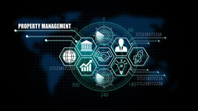 property management Lifecycle on Futuristic Radar Technology Background. 4k animation 