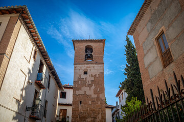 Fototapeta premium Zirí Minaret of San José, in the Albaicín of Granada, Andalusia, Spain