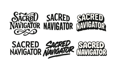 Sacred Navigator Lettering Styles. Sacred Navigator. Set lettering. harmonious lettering variations of the same emblematic concept (Whimsical curly type with