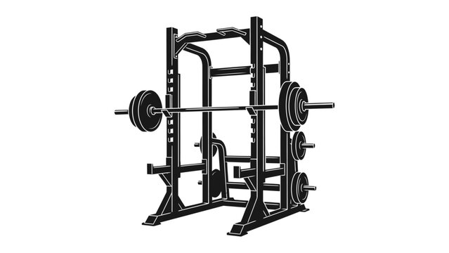 Iron Gym: This image features a heavy-duty power rack loaded with weight plates, poised for a challenging workout.