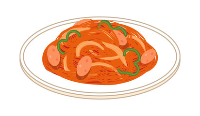 皿に盛ったナポリタンのイラスト