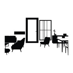 Fototapeta premium Silhouette of Home Interior: A stylish silhouette captures the essence of a modern living space, showcasing minimalist design and a sense of refined simplicity.