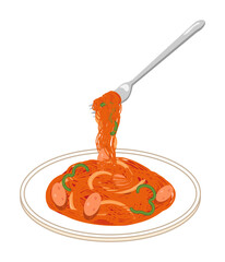 皿に盛ったナポリタンのイラスト