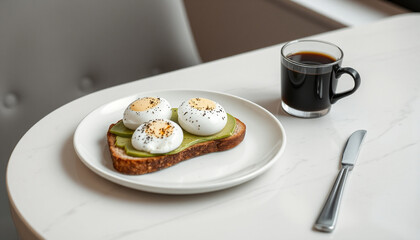 morning breakfast harmony with avocado toast and coffee