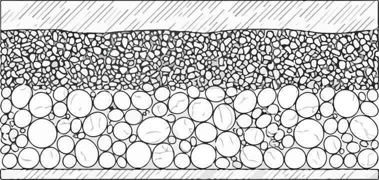 CAD Texture Drawings, stone wall  top and side view patterns, Stone, Gravel, and Pebble Section Pattern Outline Vector for Architectural Material Design