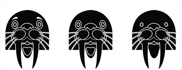 Walrus Silhouette Icon – Minimalist Black Wildlife Vector with Tusks and Whiskers for Animal and Nature Design