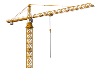 Yellow tower crane construction equipment transparent background cutout png