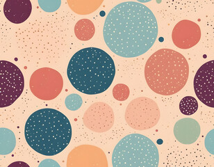 A whimsical, seamless pattern of textured, overlapping polka dots or circles in a vibrant, mid-century modern inspired color palette.A whimsical, seamless pattern of textured, overlapping polka dots o