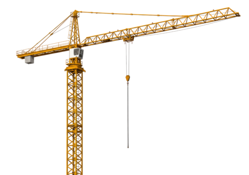 Yellow tower crane construction equipment transparent background cutout png