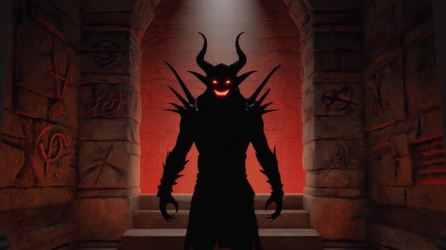 Dark Demon Lord Emerging from Fiery Temple Gate