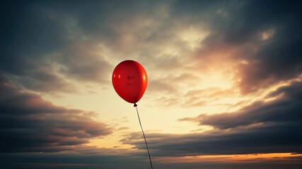 Red balloon soars against dramatic sunset sky in timelapse journey