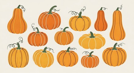 Assortment of Colorful Pumpkins - A Festive Autumn Harvest.