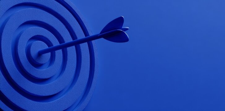 With utmost precision, an arrow strikes the center of a multicolored target, which is juxtaposed against a soothing blue background, capturing the essence of archery success