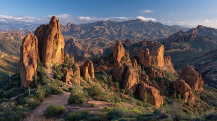 Scenic Rocky Outcrop Landscape with Mountains Under Blue Sky