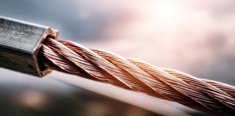This close-up highlights the connection point of a solar panel, where copper wires are bundled to facilitate efficient energy transfer in a sustainable setup