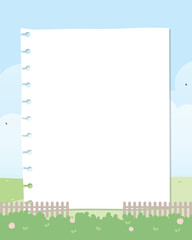 Cute kawaii cartoon style green meadow vertical notepad and memo pad background