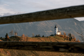 Jamnik Church through a hay eack