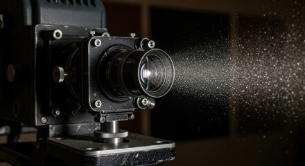 Fototapeta premium Vintage Film Projector Illuminating Dust Particles in a Dark Room.