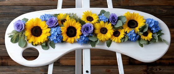 Colorful floral wreaths featuring sunflowers, roses, and purple blooms highlight a meaningful occasion with natural beauty