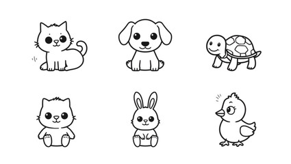 Obraz premium Cute cartoon animal icons line art collection