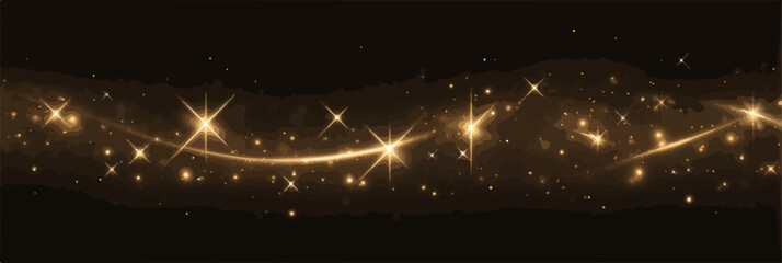 Uma ilustração vetorial vibrante apresenta um brilho dourado cintilante com estrelas brilhantes em um fundo escuro, perfeito para design.