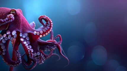 A squid of vibrant appearance glides with effortless elegance through the deep blue sea, captivating the underwater world with its display of intricate patterns and textures