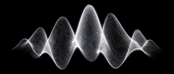 Imagem abstrata de ondas luminosas brancas em um fundo preto, representando movimento e energia em um conceito visual.